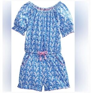 Boden Girls Blue White Bird Print Romper Playsuit G3970 Size 6-7Y 122cm